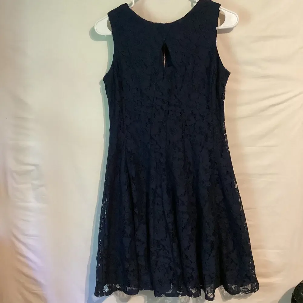 1166 Danny & Nicole Women’s Fit & Flare Lace Layered Dress Sleeveless Navy 6P
